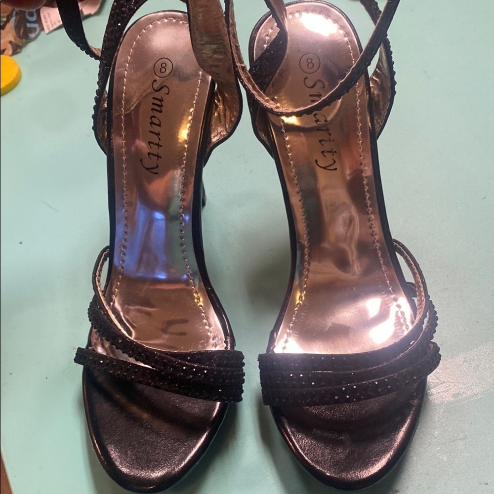 Black Women's Strappy sparkly Heels-7.5 Stilettos Coquette Cocktail Holiday